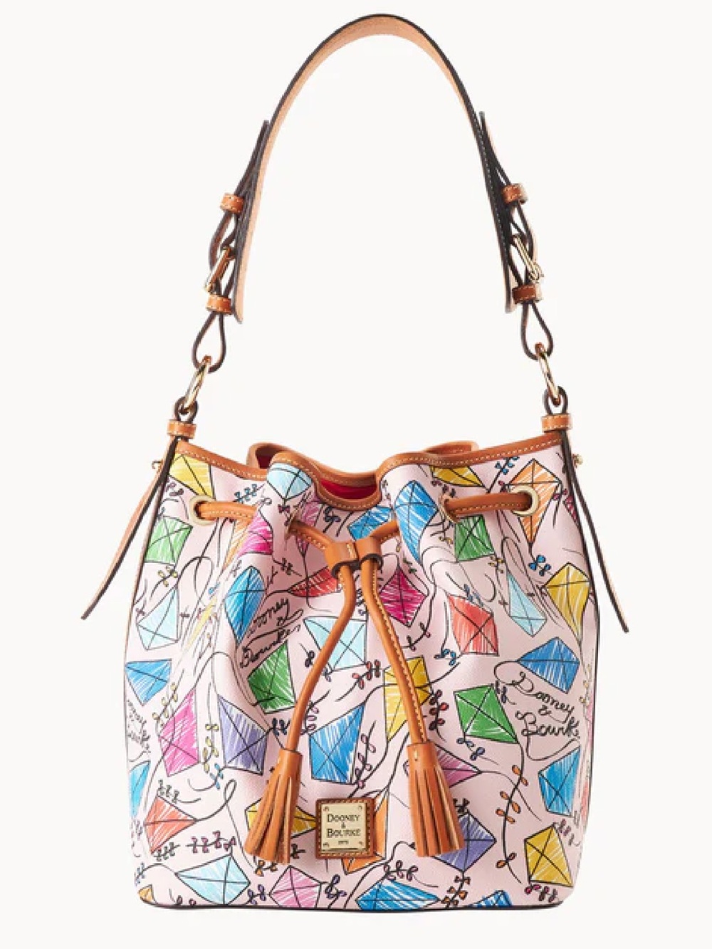 Dooney & Bourke Pink Multi Kite-Print Drawstring Bucket Bag NWT/PRICE FIRM